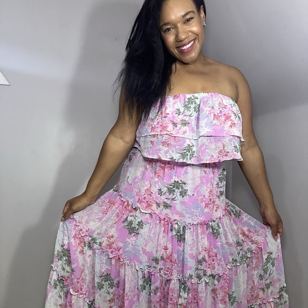 Express Floral Maxi Dress Large Tiered Fairy Coquette Cottagecore Ruffles Flowy - Picture 2 of 9